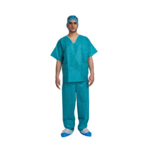 green pp sms 30gsm 45gsm nonwoven scrub suit sets hospital disposable medical sterile isolation gowns for sale