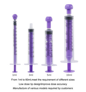 medical disposable oral enfit syringe with tip cap for feeding 1ml 3ml 5ml 10ml
