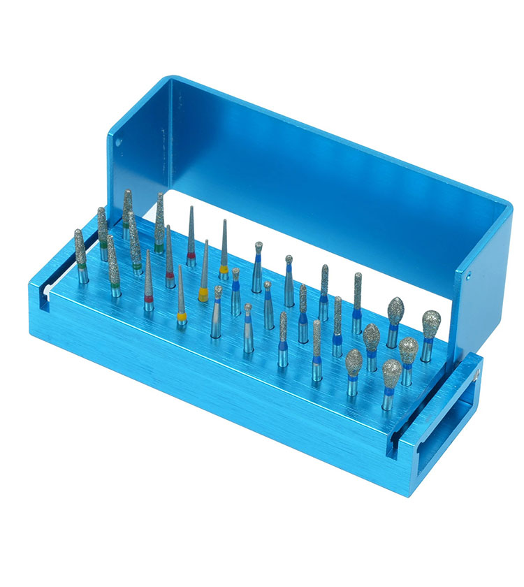 30pcs/box well ck high speed dental diamond bur set disinfection block aluminium bur holder polishing drill bit burs